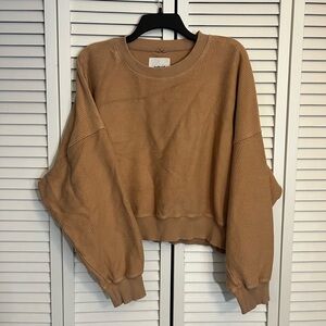 aerie | size large brown khaki ribbed crewneck